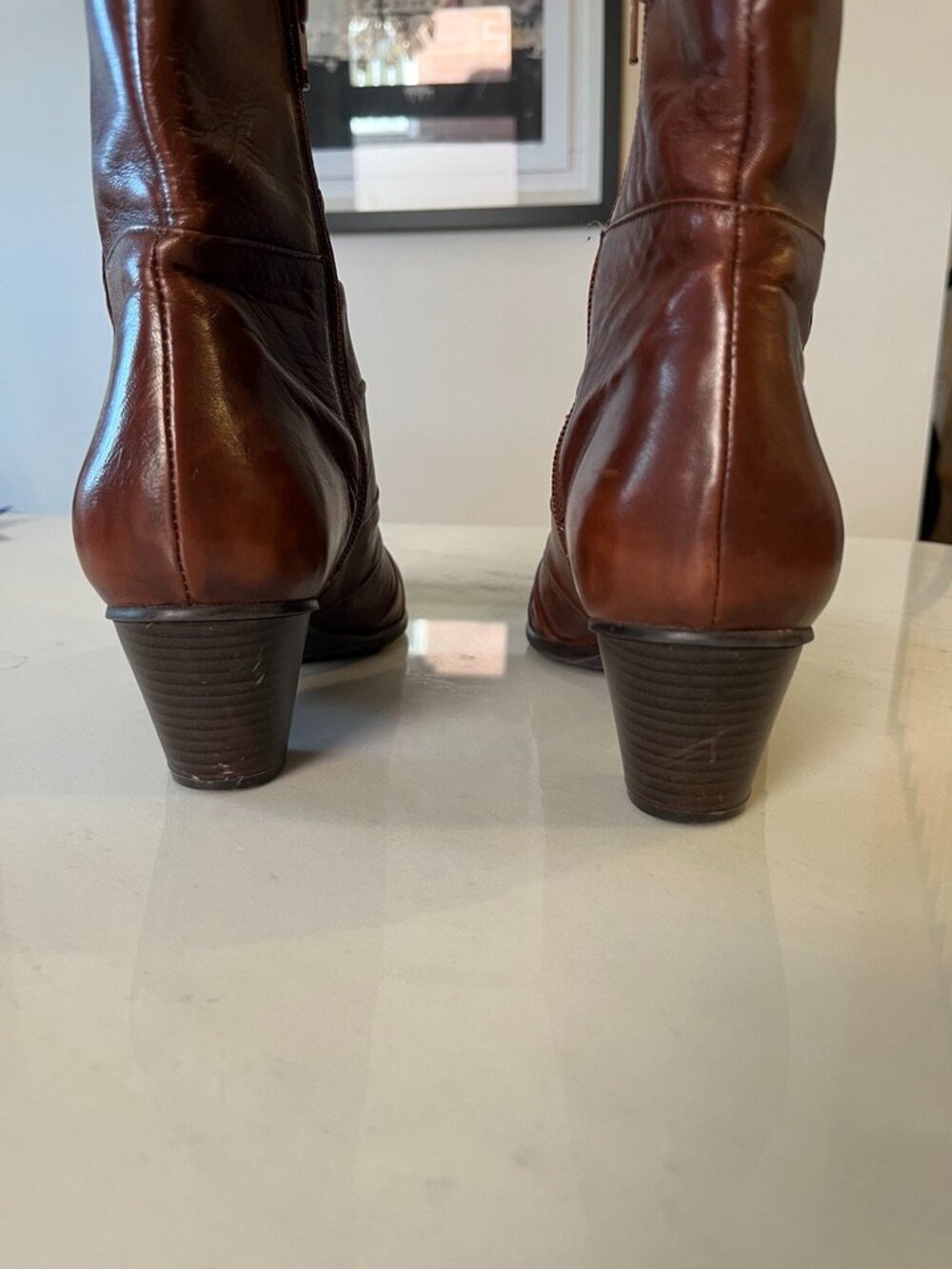 Arnold Churgin Brown Leather Mid Calf Boot Women's EU 40 US 9 Block Heel Zip - Picture 5 of 6